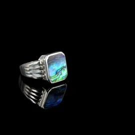 Silver ring with large square paua piece
