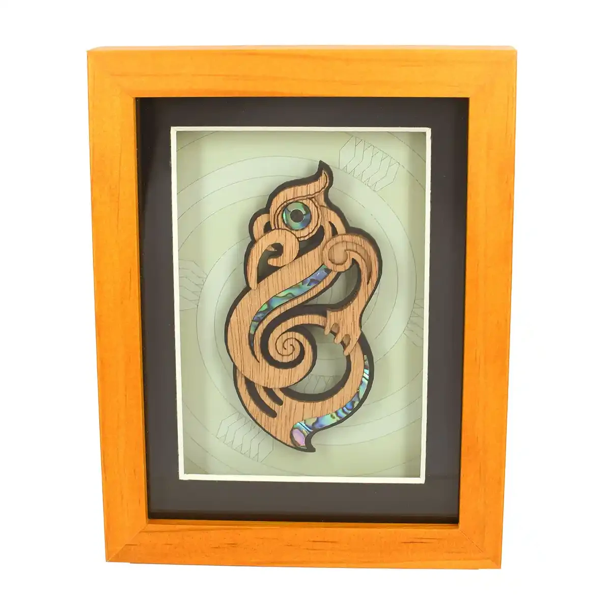 Contemporary Māori art. Framed Māori manaia carving, medium