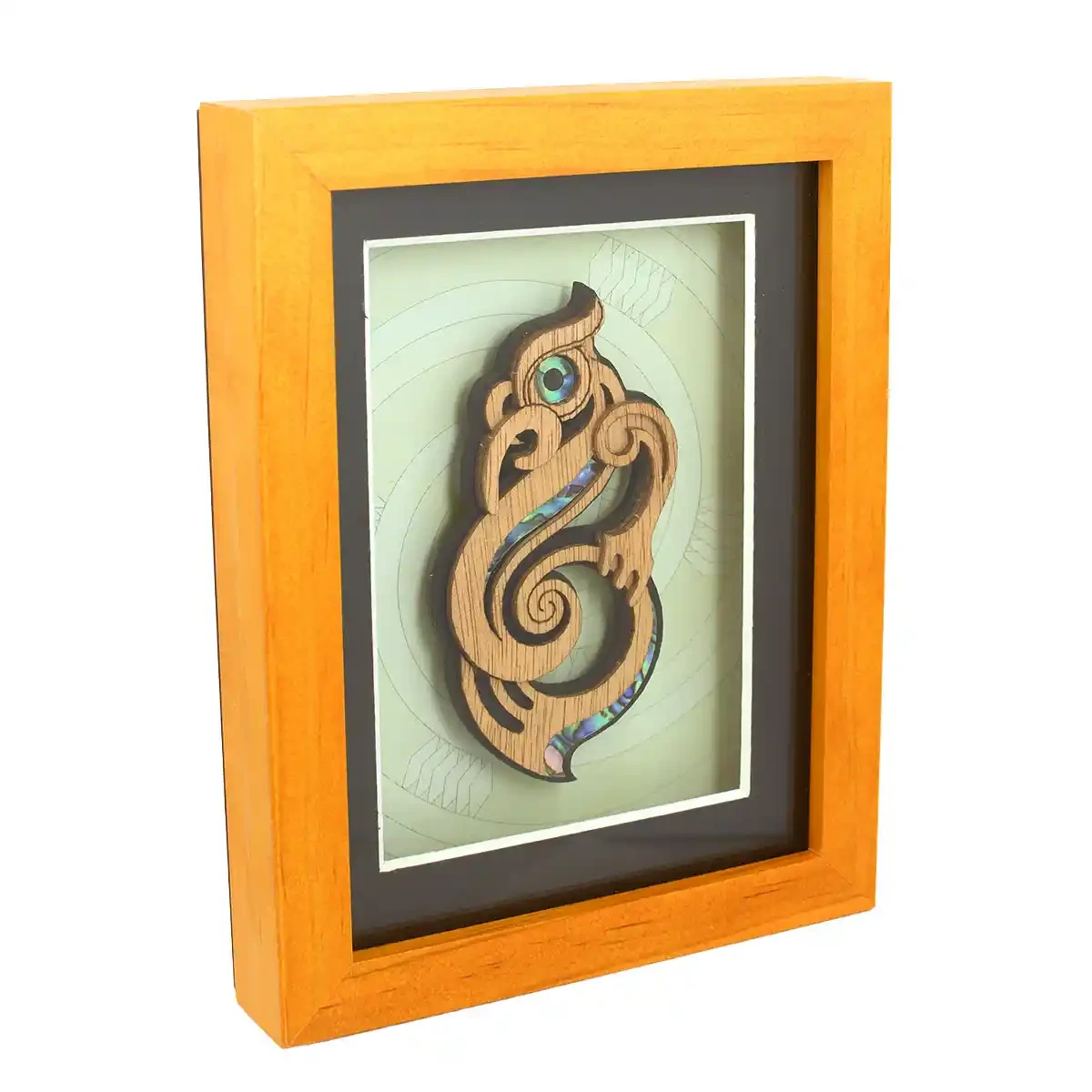Contemporary Māori art. Framed Māori manaia carving, medium