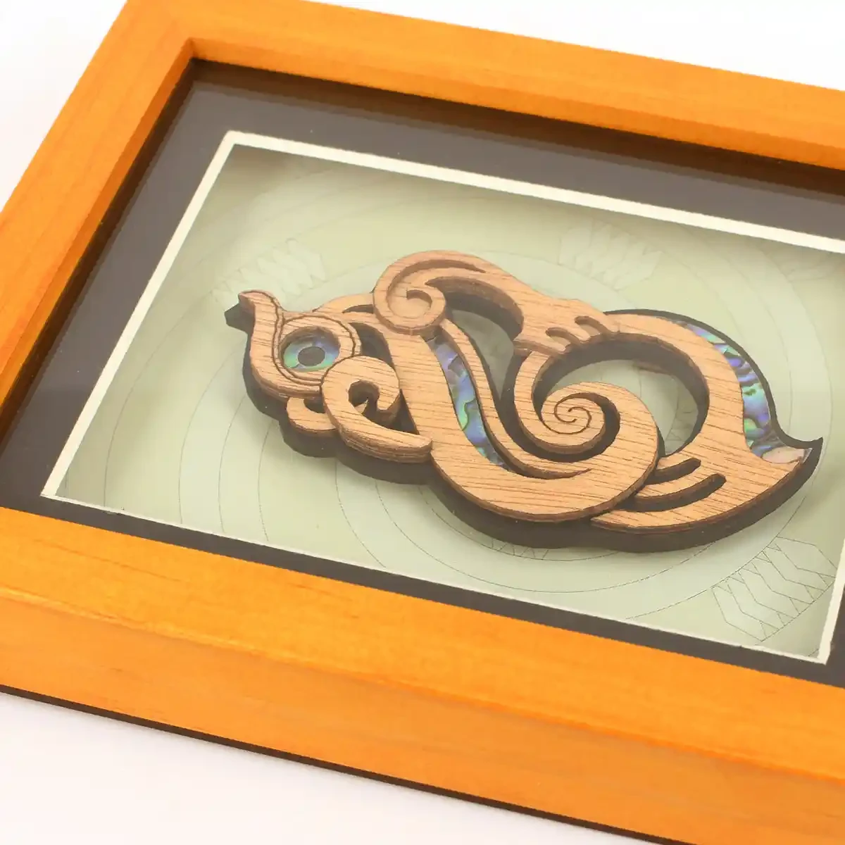 Contemporary Māori art. Framed Māori manaia carving, medium