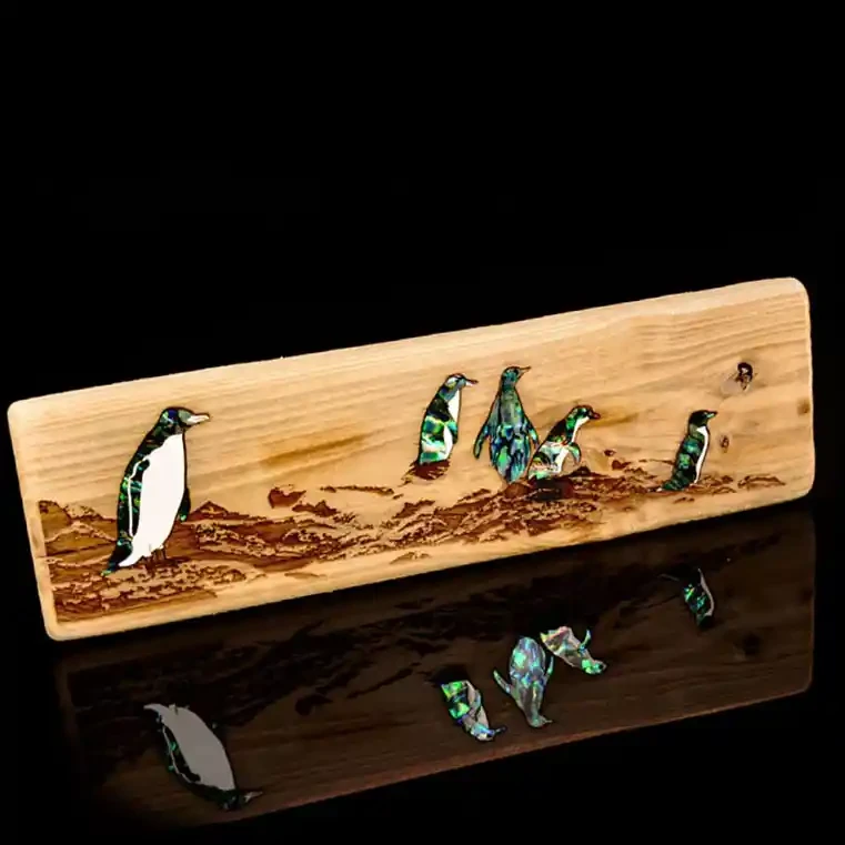 Recycled wood with penguins