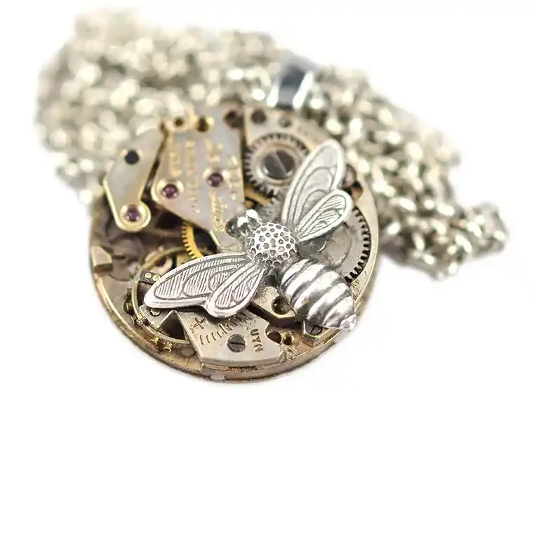Steampunk silver bee pendant