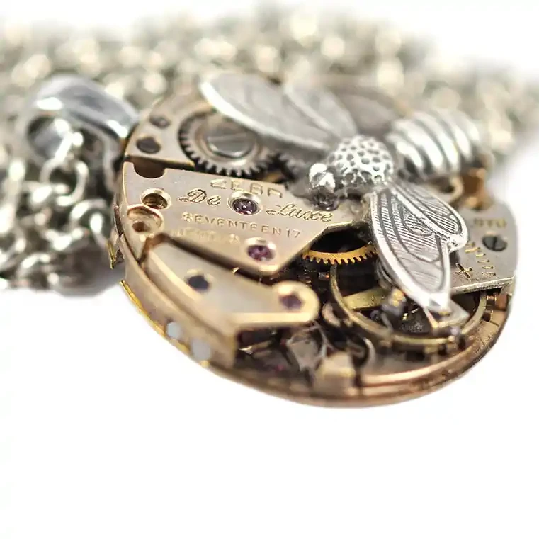 Steampunk silver bee pendant