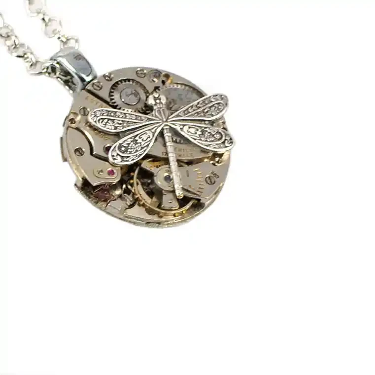 Steampunk silver dragonfly pendant