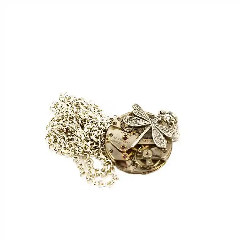 Steampunk silver dragonfly pendant