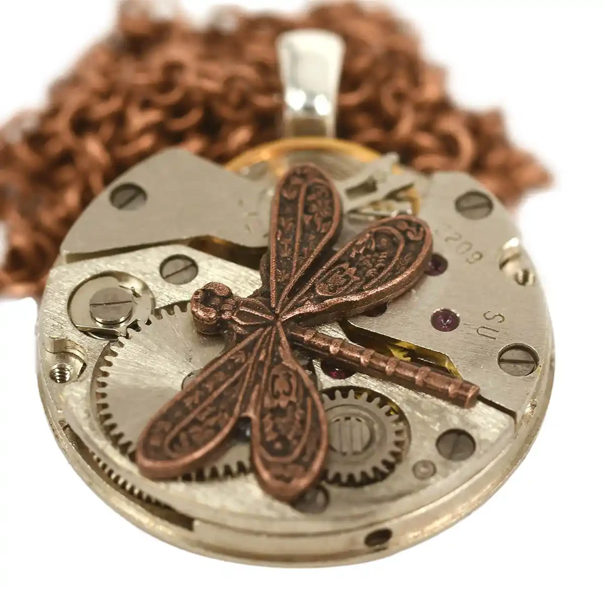 Steampunk copper dragonfly pendant