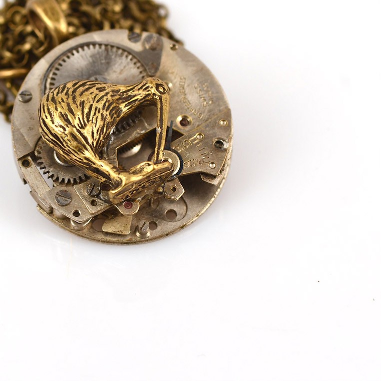 Steampunk mixed metal kiwi pendant