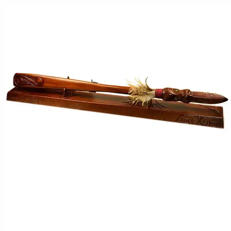Māori taiaha on stand | Aotearoa.co.nz