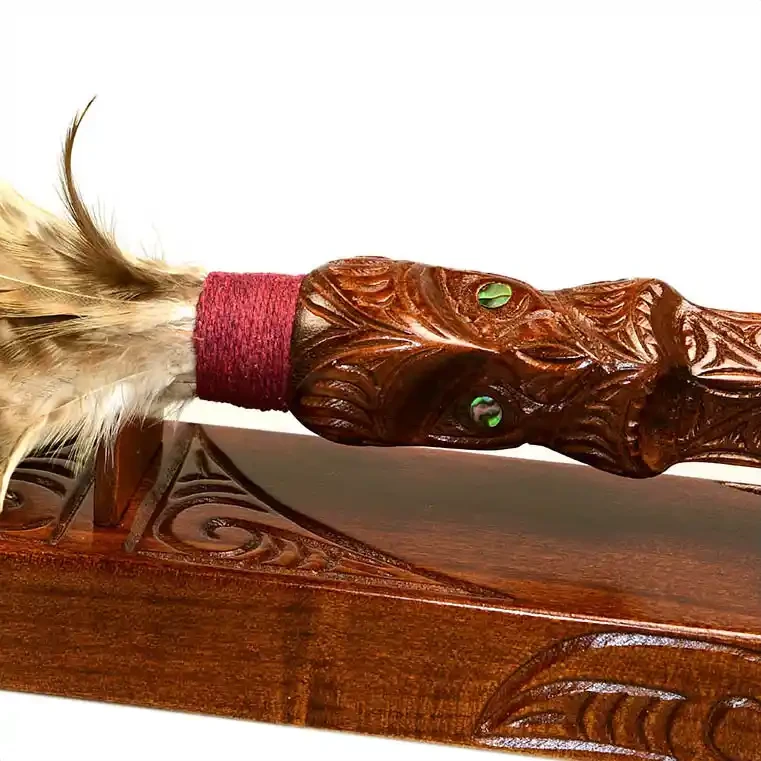 Māori taiaha on stand | Aotearoa.co.nz