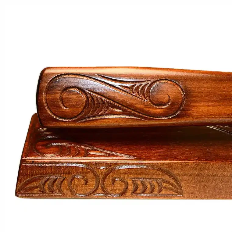 Māori taiaha on stand | Aotearoa.co.nz