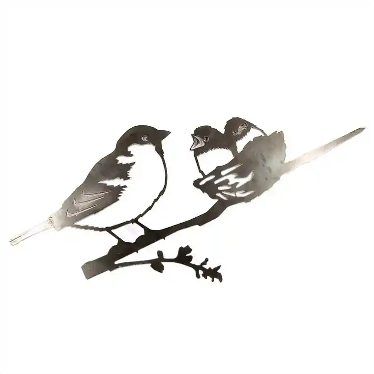 Metalbird sparrow and chicks silhouette