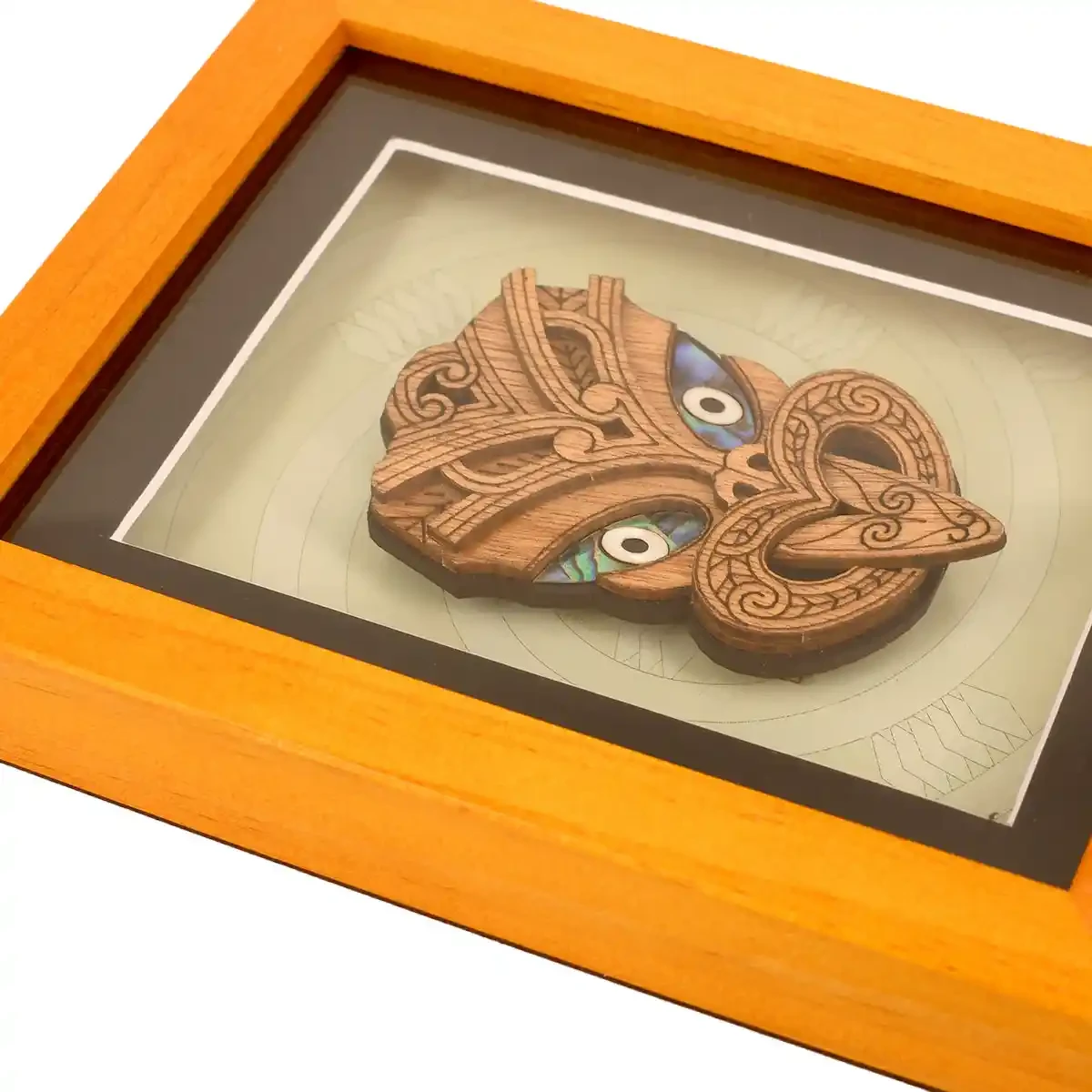 Contemporary Māori art. Framed Māori wheku, medium