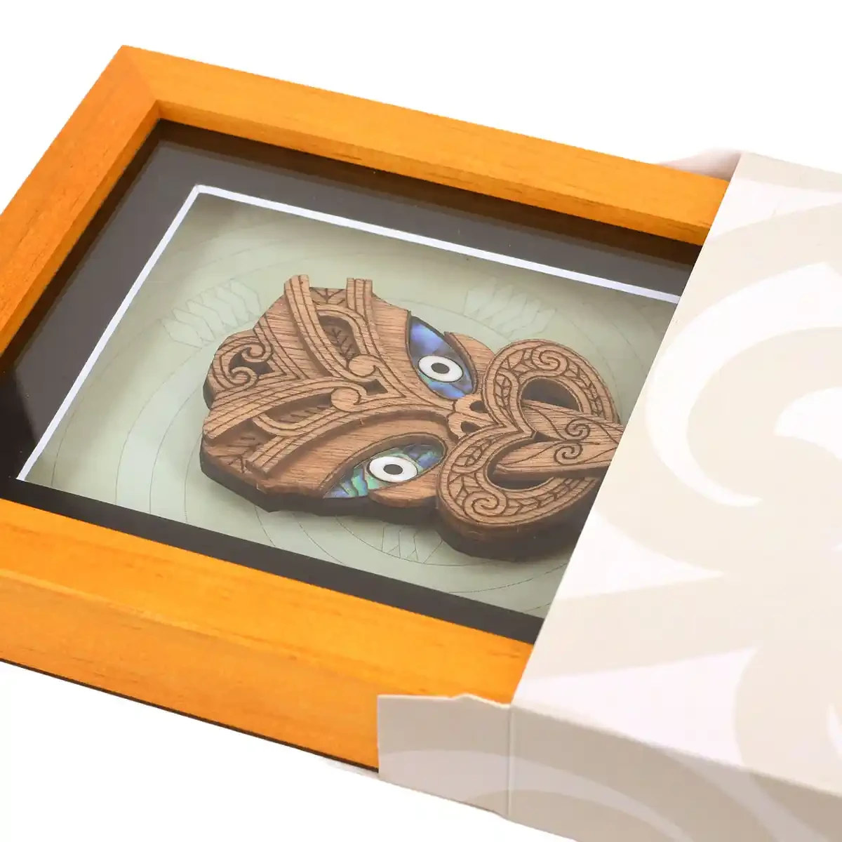 Contemporary Māori art. Framed Māori wheku, medium