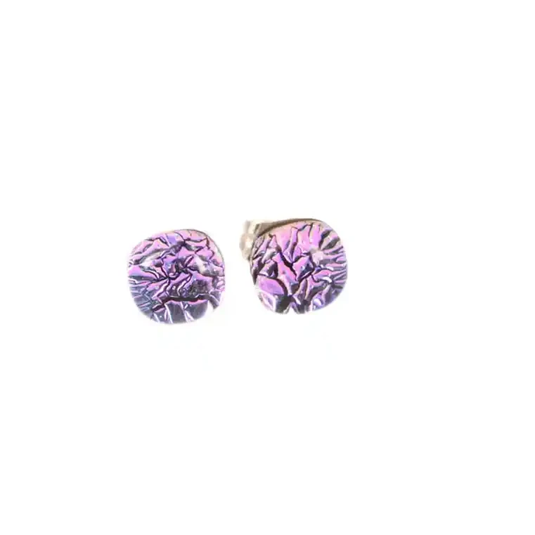 Dichroic glass stud earrings with crackle