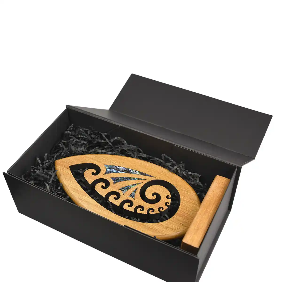 Black giftbox for Māori koru trophy