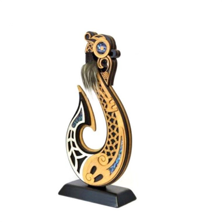 Large Māori fishhook trophy with engraving