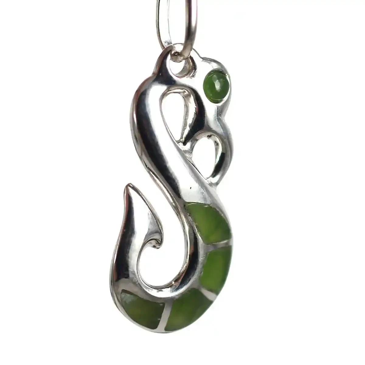Sterling silver manaia pendant with pounamu