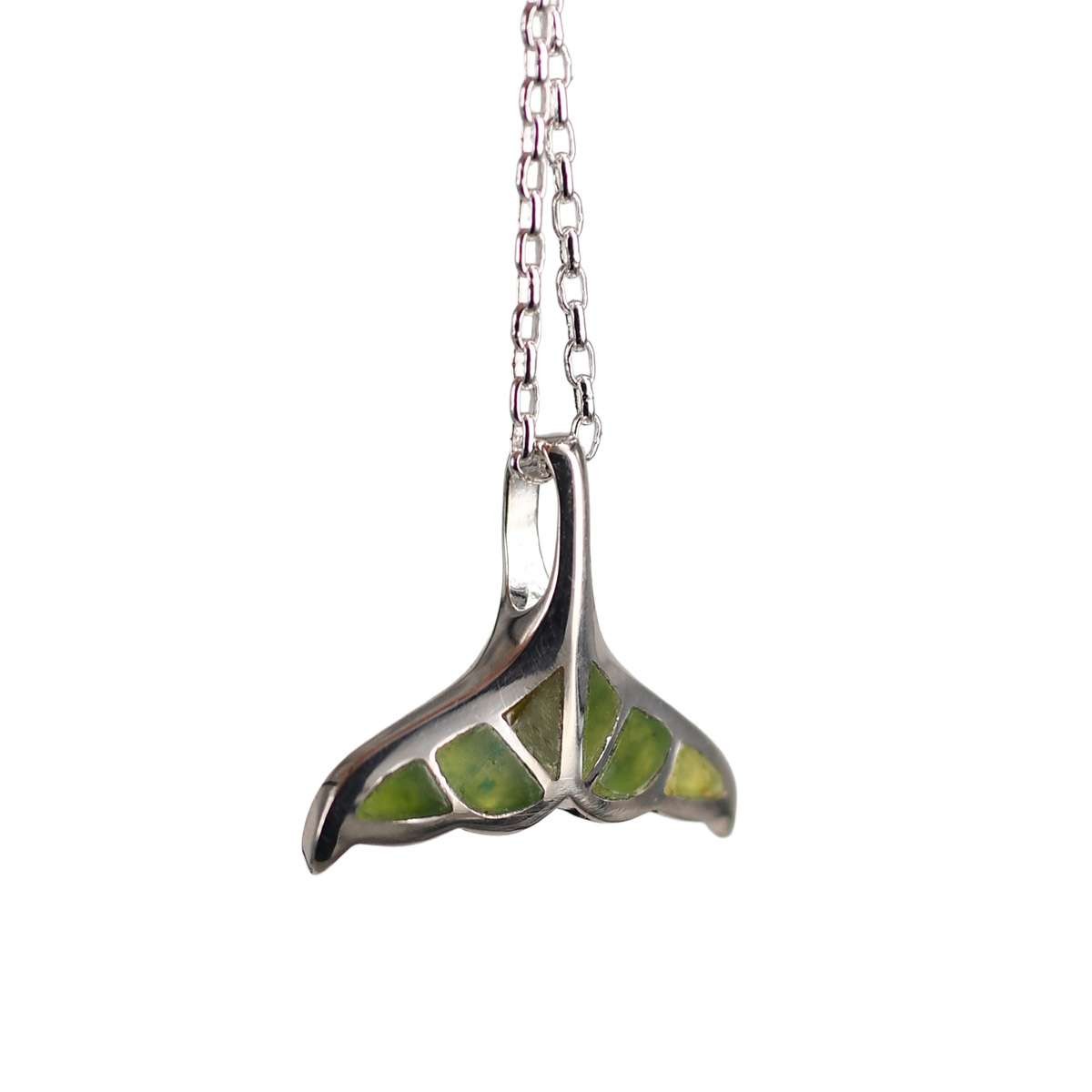 Sterling silver whale tail pendant with greenstone