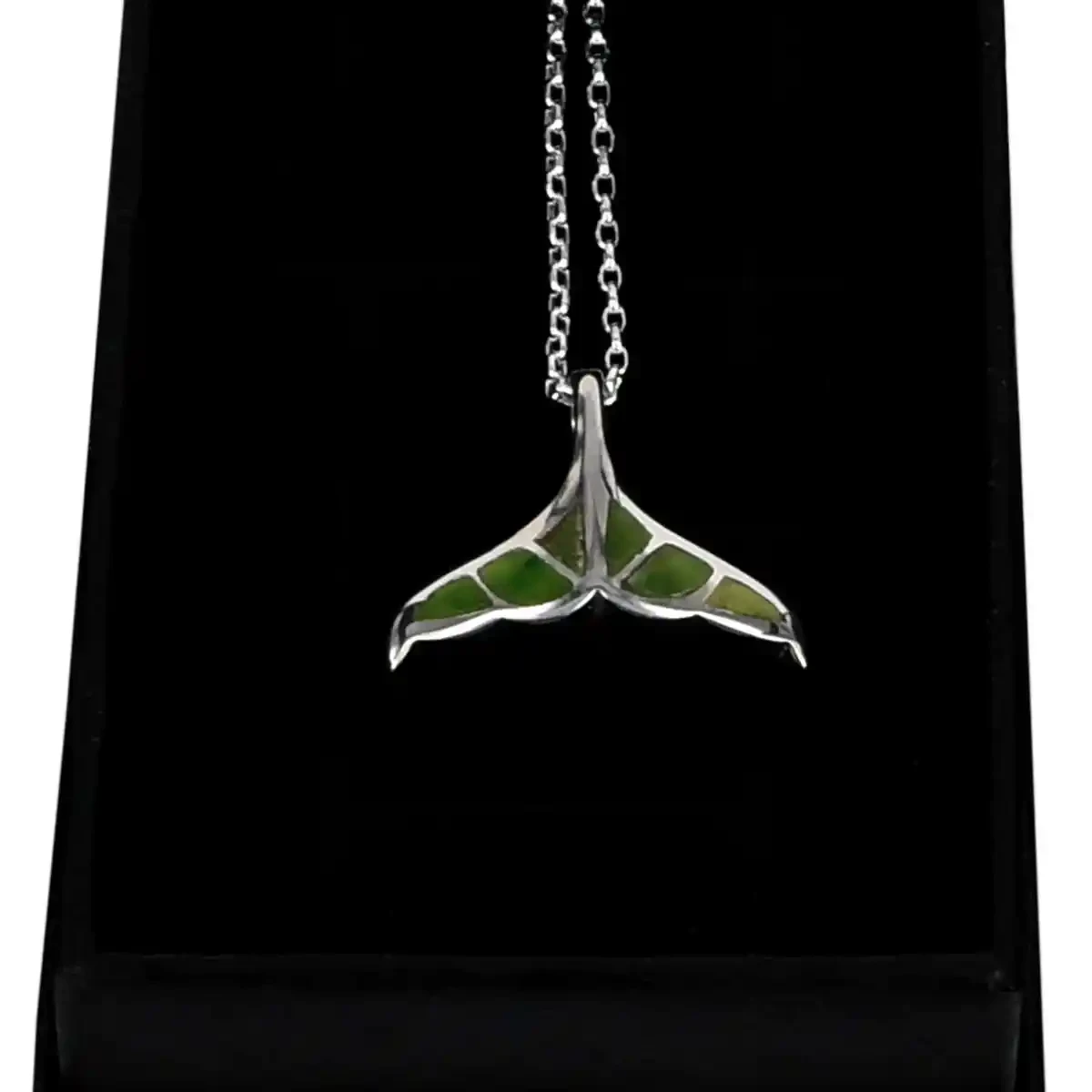Sterling silver whale tail pendant with greenstone