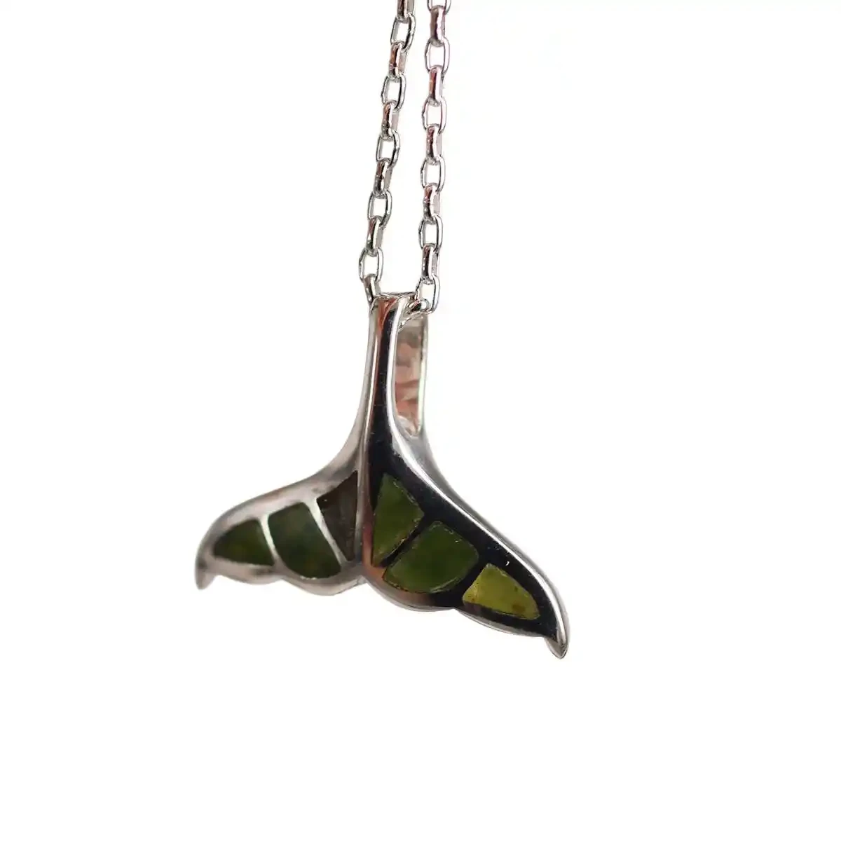 Sterling silver whale tail pendant with greenstone
