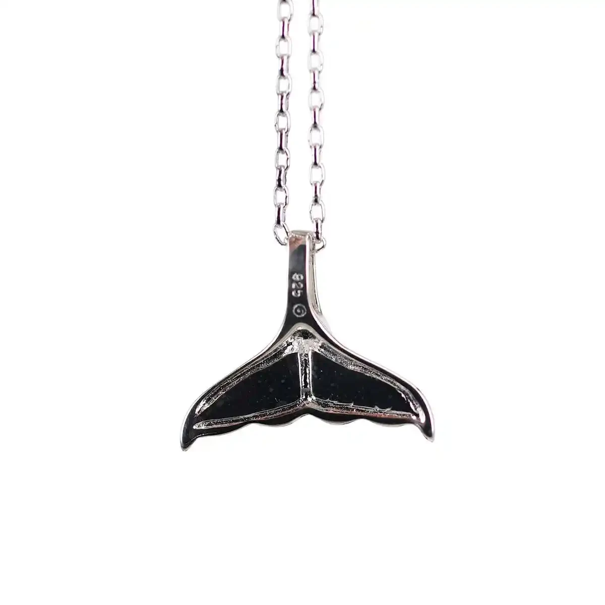 Sterling silver whale tail pendant with greenstone