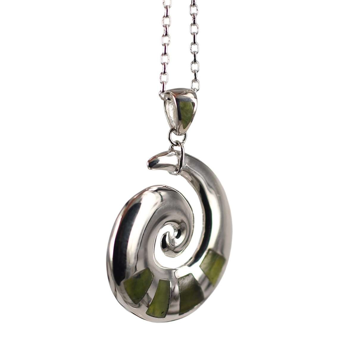 Sterling silver koru pendant with greenstone