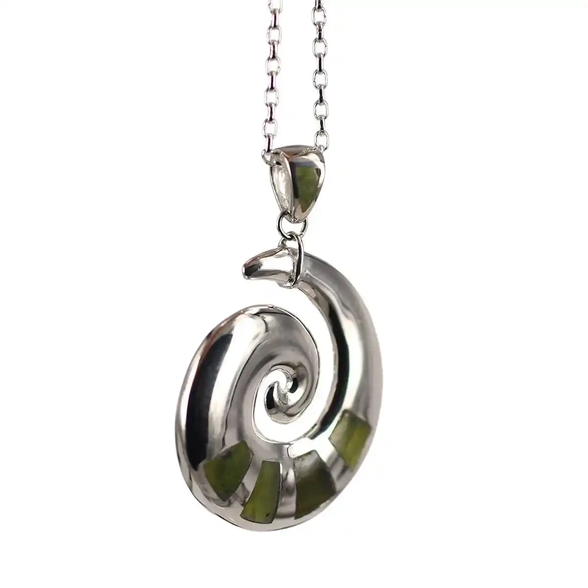 Sterling silver koru pendant with greenstone