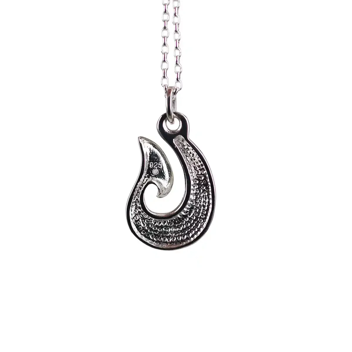 Sterling silver fishhook pendant with pounamu
