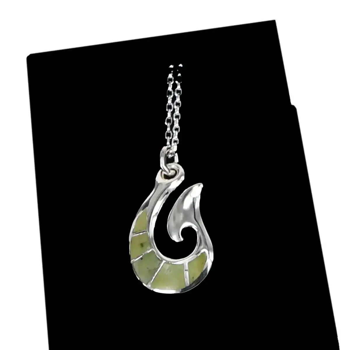 Sterling silver fishhook pendant with pounamu