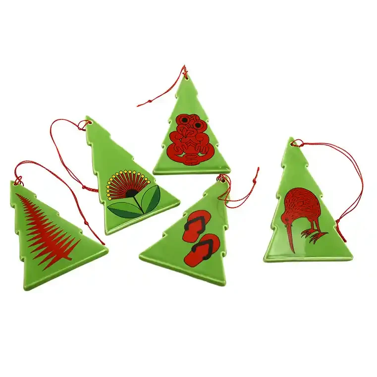 Ceramic Xmas trees with kiwi icons