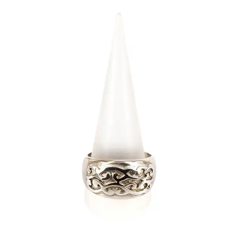Solid sterling silver ring with Māori kōwhaiwhai