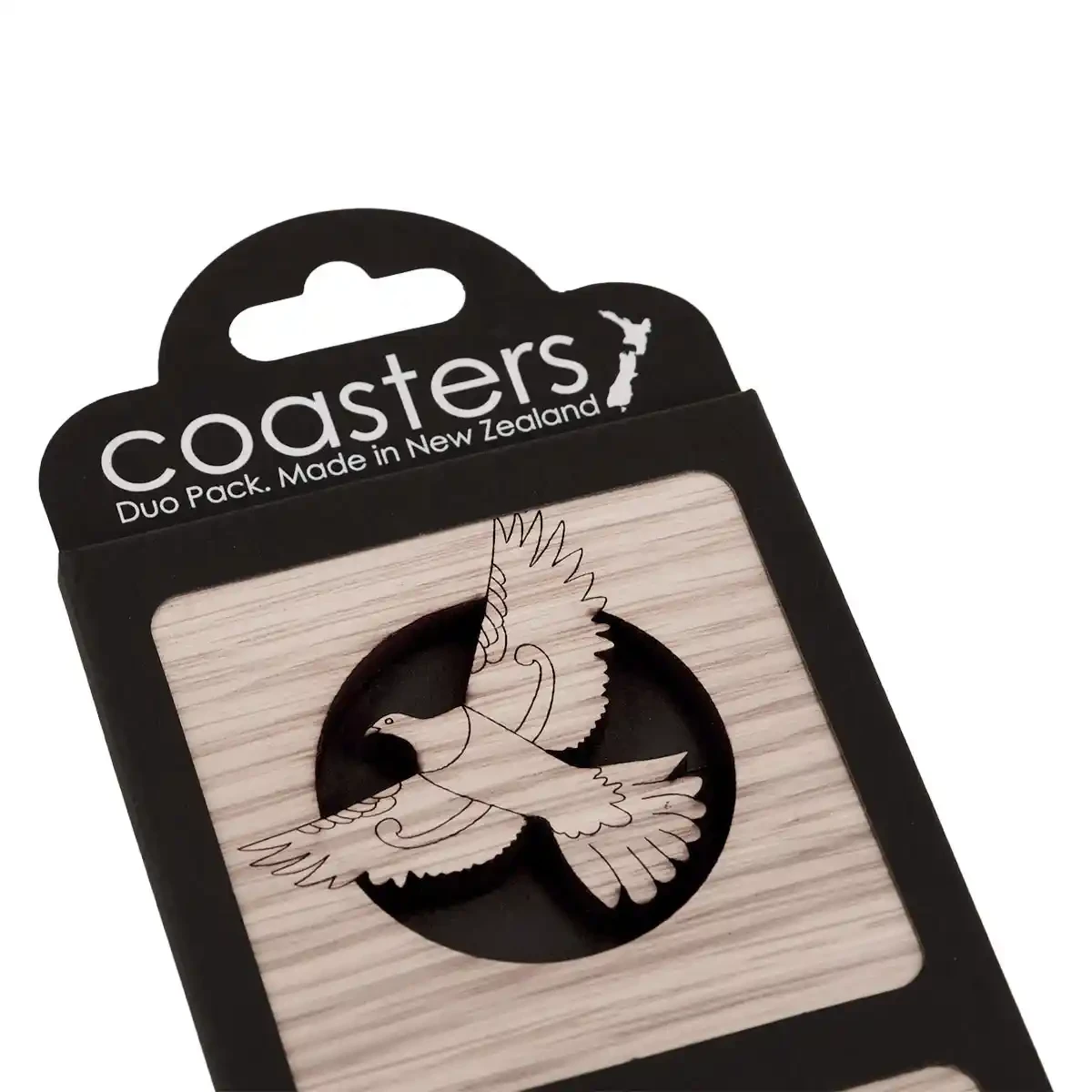 Oak timber coasters with kererū