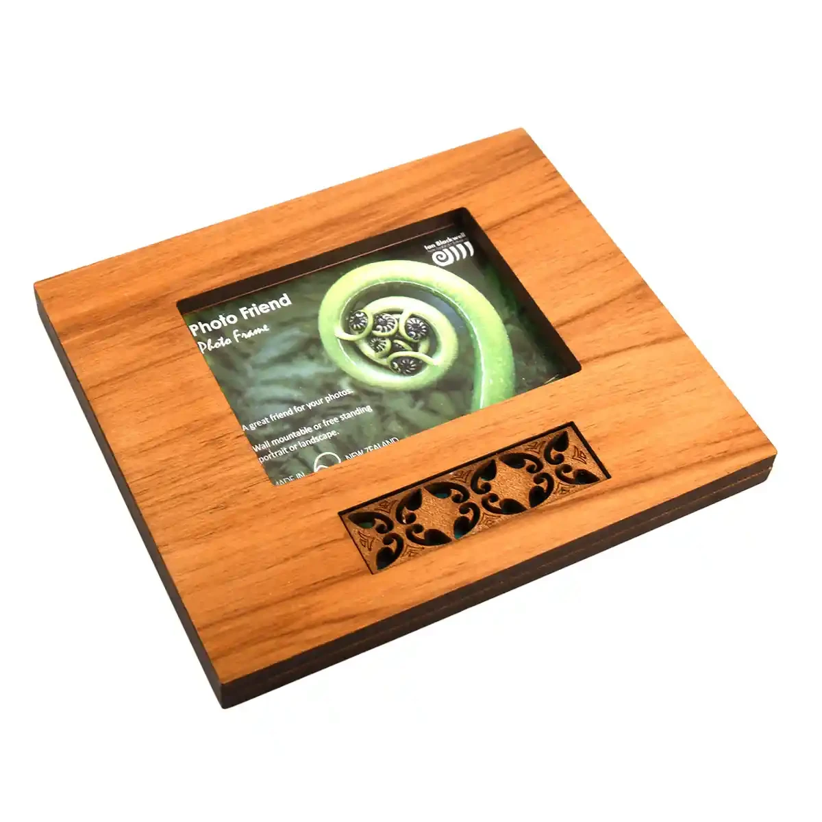 Rimu photo frame with paua laminate