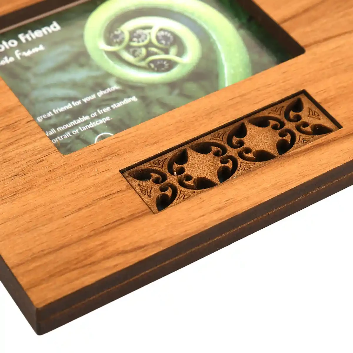 Rimu photo frame with paua laminate