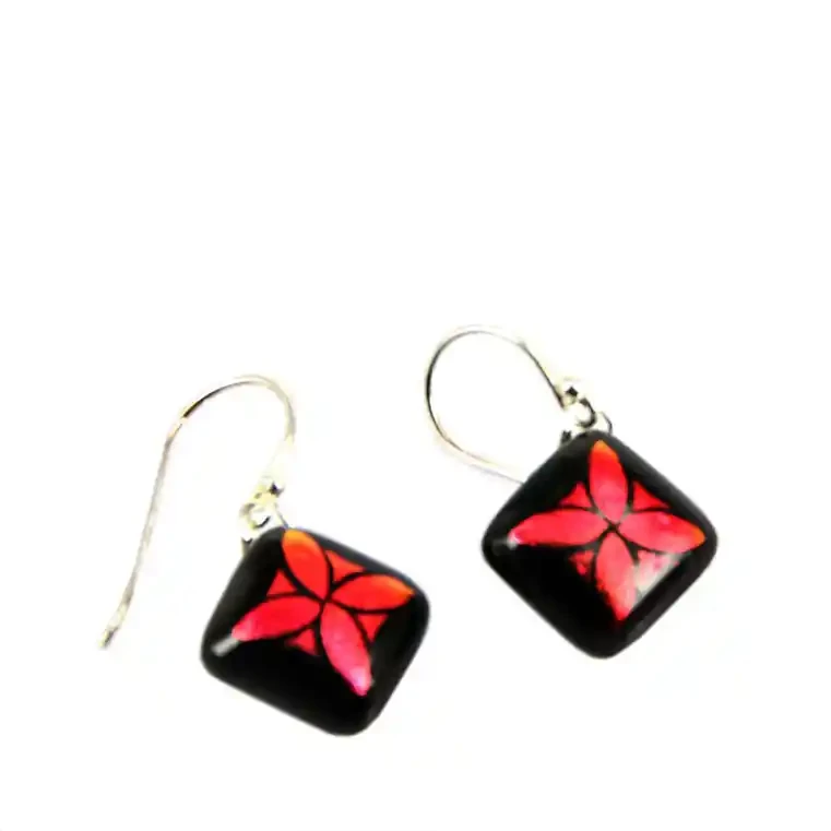 Orange glass earrings, tapa design