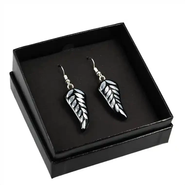 Silver fern glass earrings