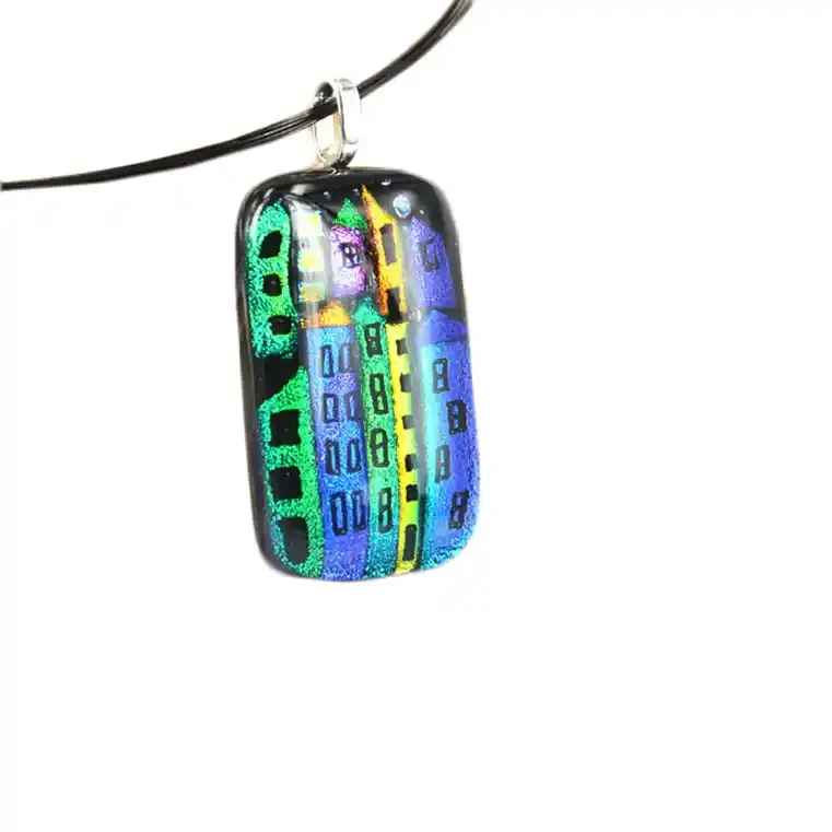 Houses rectangular glass pendant