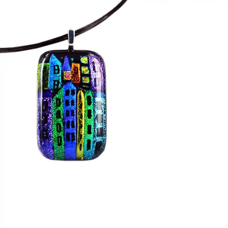 Houses rectangular glass pendants