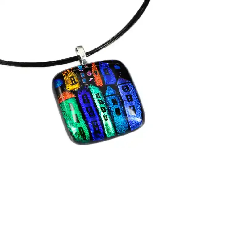 Houses square glass pendant